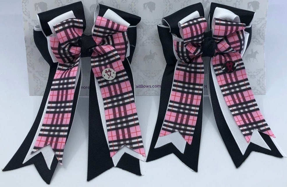 PonyTail Bows 3" Tails Pinky Pie Plaid/Black PonyTail Bows equestrian team apparel online tack store mobile tack store custom farm apparel custom show stable clothing equestrian lifestyle horse show clothing riding clothes PonyTail Bows | Equestrian Hair Accessories horses equestrian tack store