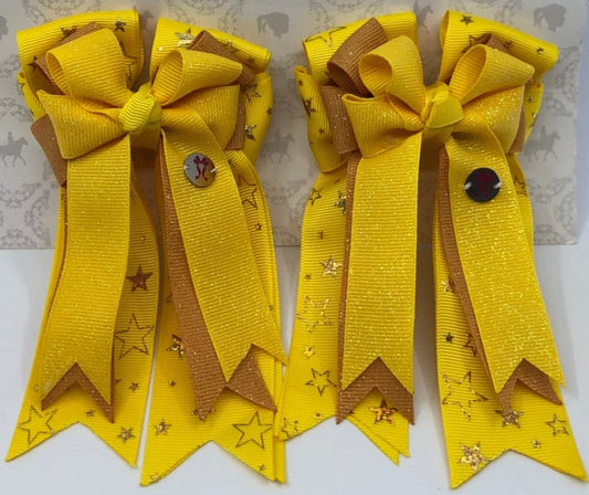 PonyTail Bows 3" Tails Starry Night- Yellow PonyTail Bows equestrian team apparel online tack store mobile tack store custom farm apparel custom show stable clothing equestrian lifestyle horse show clothing riding clothes PonyTail Bows | Equestrian Hair Accessories horses equestrian tack store