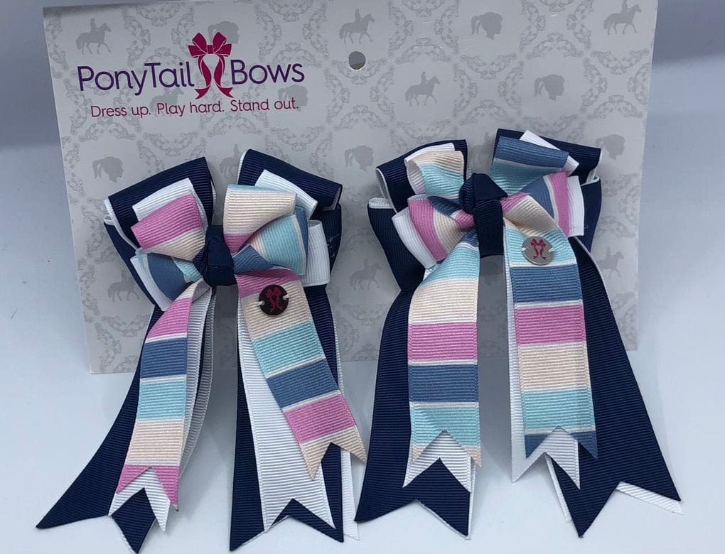 PonyTail Bows 3" Tails Cool Shades Navy PonyTail Bows equestrian team apparel online tack store mobile tack store custom farm apparel custom show stable clothing equestrian lifestyle horse show clothing riding clothes PonyTail Bows | Equestrian Hair Accessories horses equestrian tack store