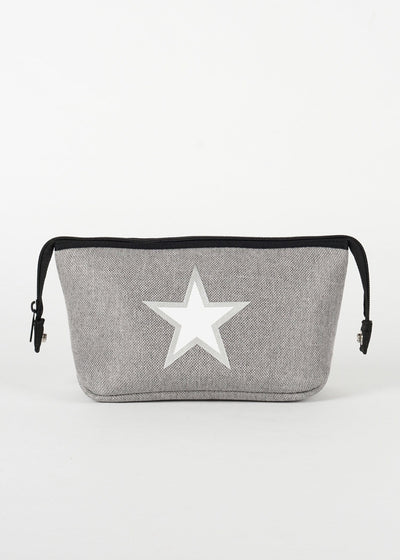 Haute Shore Bags Gray Wonder  Linen/Silver Outlined Star/Black Linen Erin Cosmetic Case equestrian team apparel online tack store mobile tack store custom farm apparel custom show stable clothing equestrian lifestyle horse show clothing riding clothes horses equestrian tack store