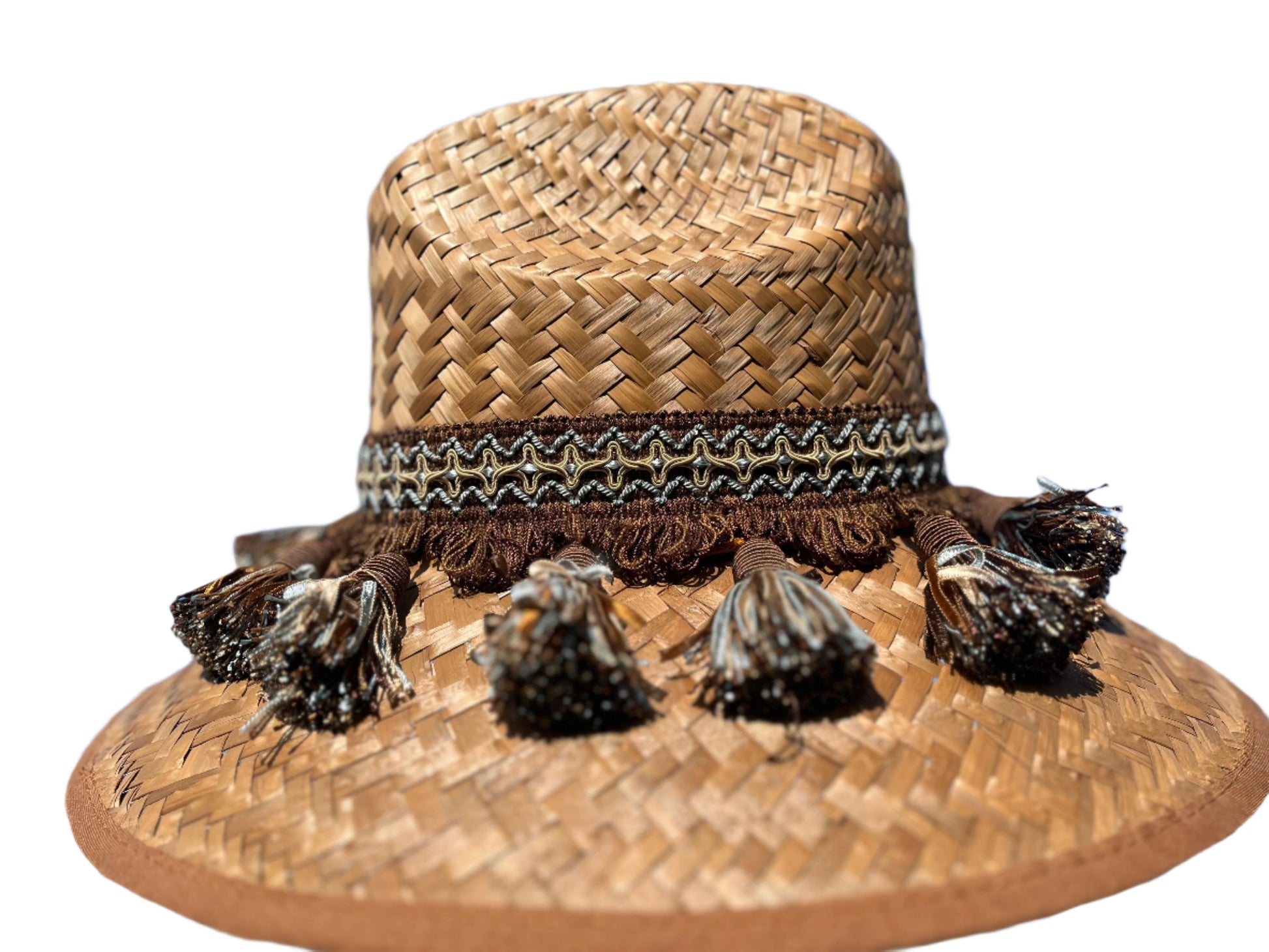 Island Girl Sun Hat one size fits most / Chocolate/Sky Blue Island Girl Hats- Tassels equestrian team apparel online tack store mobile tack store custom farm apparel custom show stable clothing equestrian lifestyle horse show clothing riding clothes horses equestrian tack store