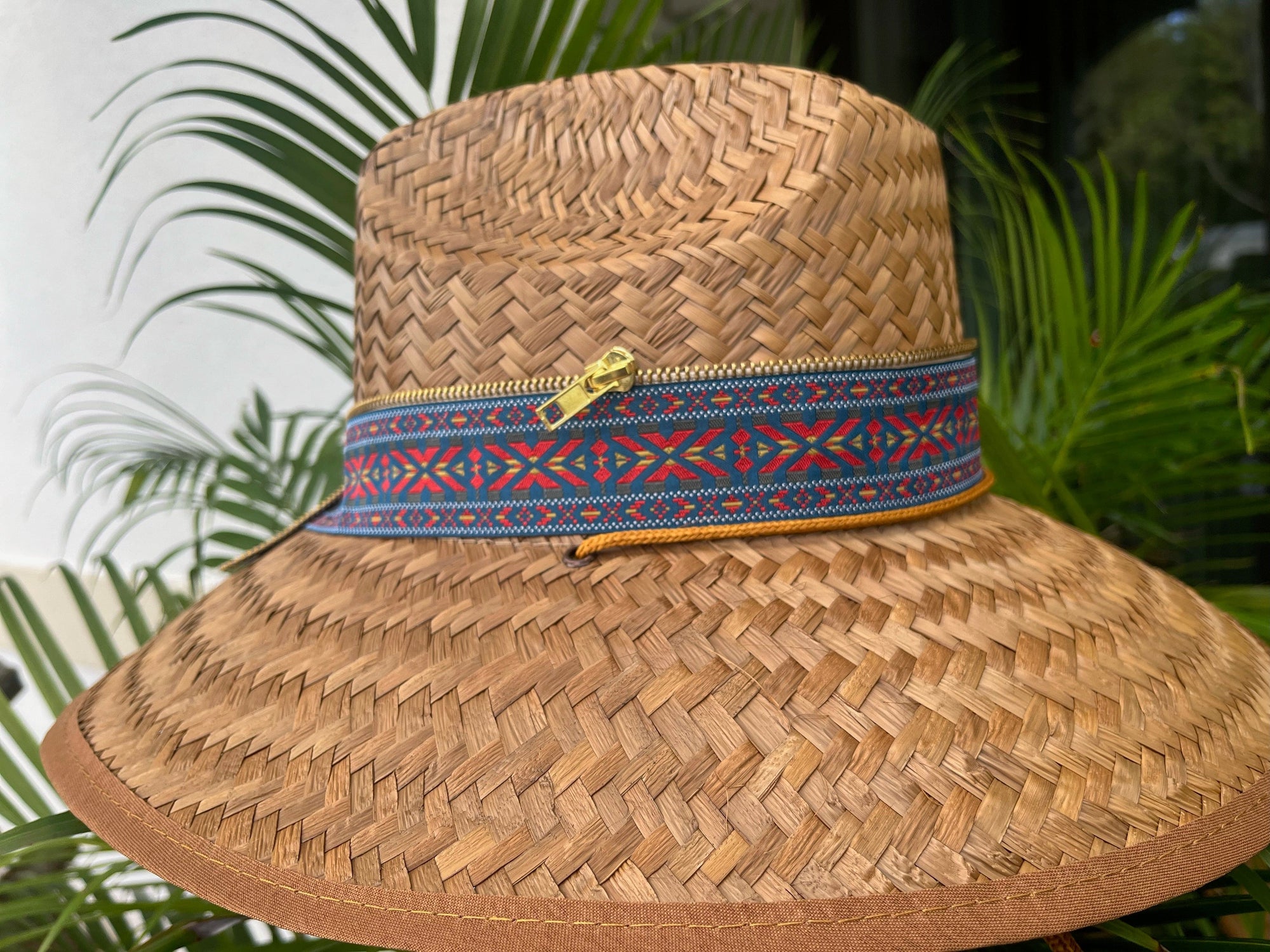 Island Girl Sun Hat One Size Zipper Gold/Navy/Red with Bee Brooch equestrian team apparel online tack store mobile tack store custom farm apparel custom show stable clothing equestrian lifestyle horse show clothing riding clothes horses equestrian tack store