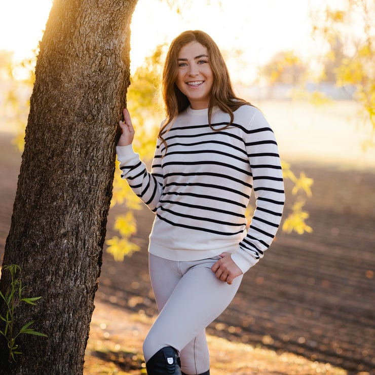 TKEQ XS / Classic White TKEQ- Sweater Essential Stripe Crewneck equestrian team apparel online tack store mobile tack store custom farm apparel custom show stable clothing equestrian lifestyle horse show clothing riding clothes horses equestrian tack store